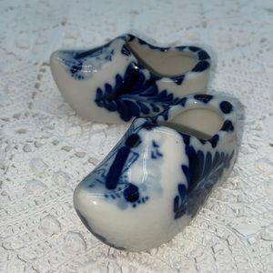 Pr. of Small Delft Blue Porcelain Dutch Shoes